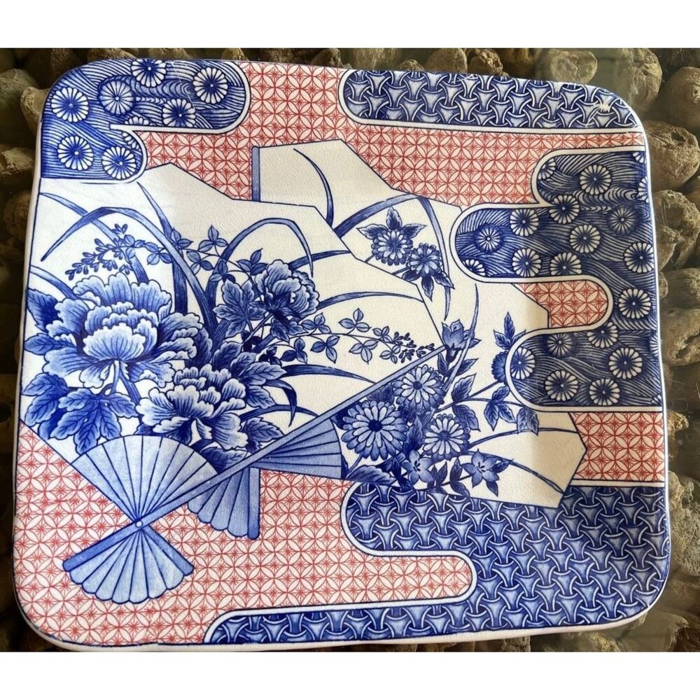 Sato Gordon Asahi Japan Porcelain Platter Imari Style Blue‎ Red 12”